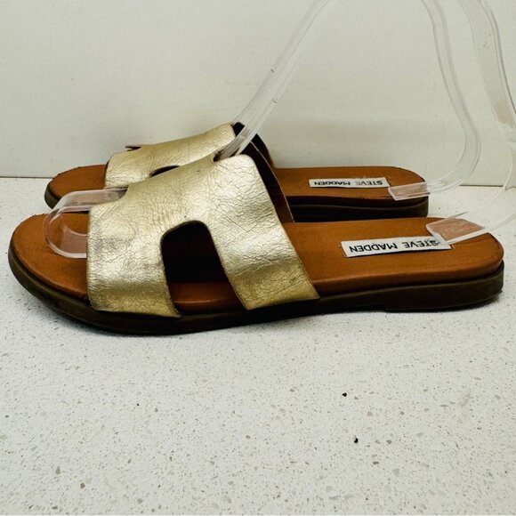 Steve Madden Haydn Hirsh Slide Sandal Gold Shoes Slip On Genuine Leather Sz 7 M - Picture 4 of 11